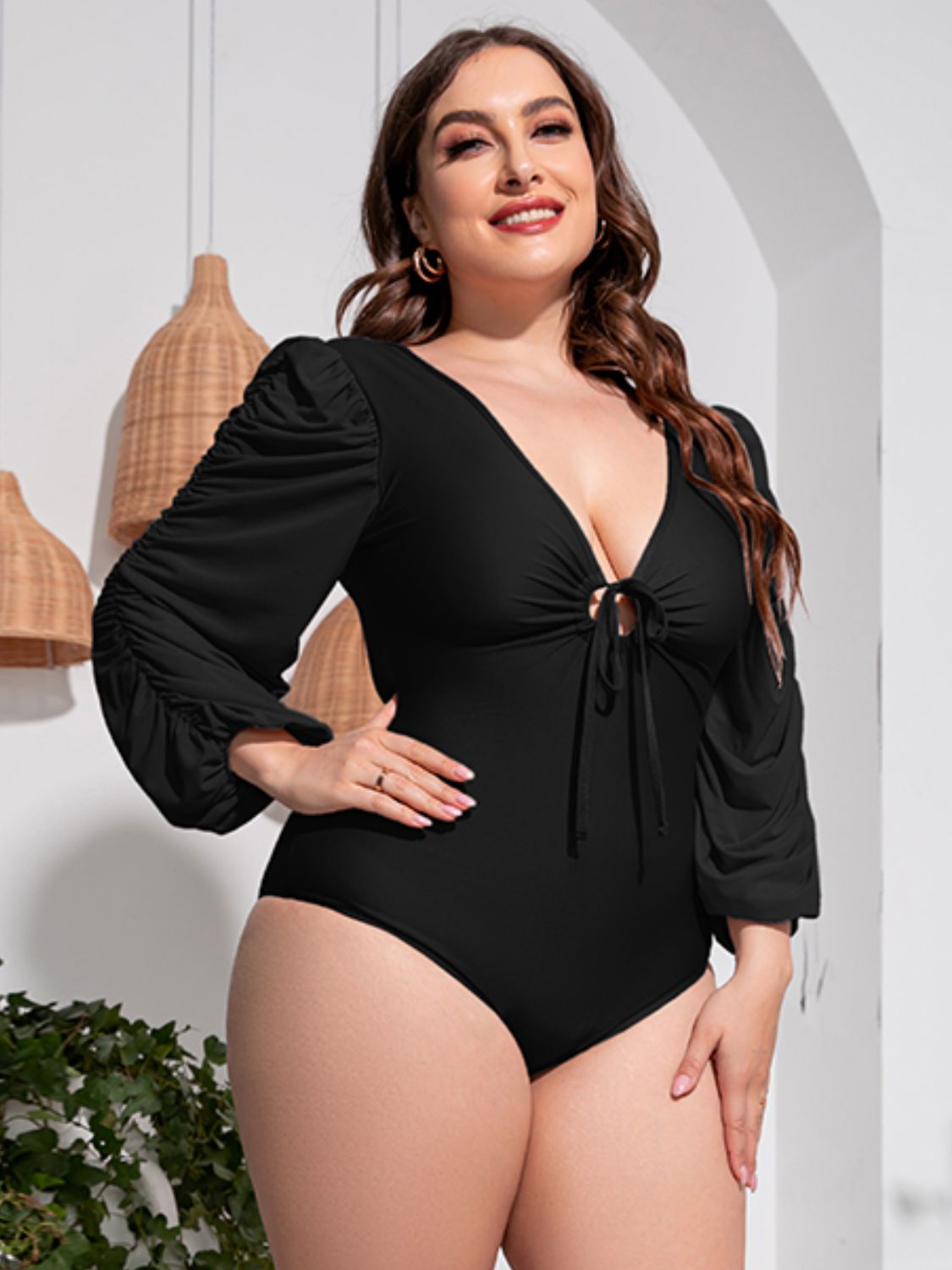 Thick Size Balloon Sleeve One-Piece Swimsuit