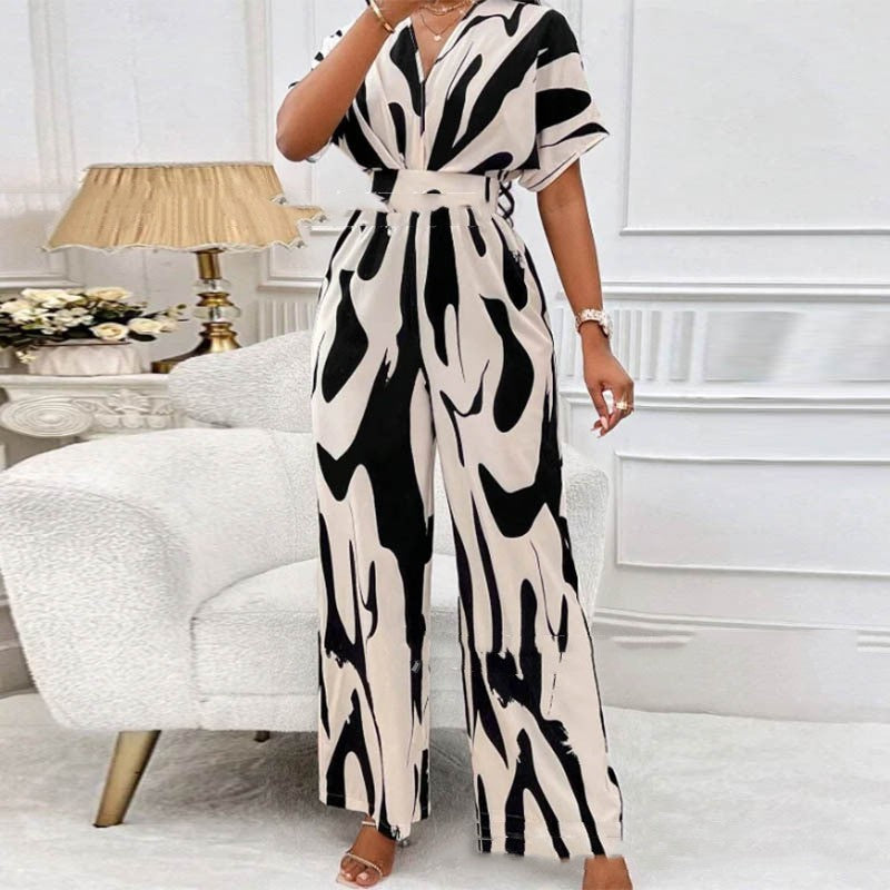 V-neck Loose Printed Jumpsuit