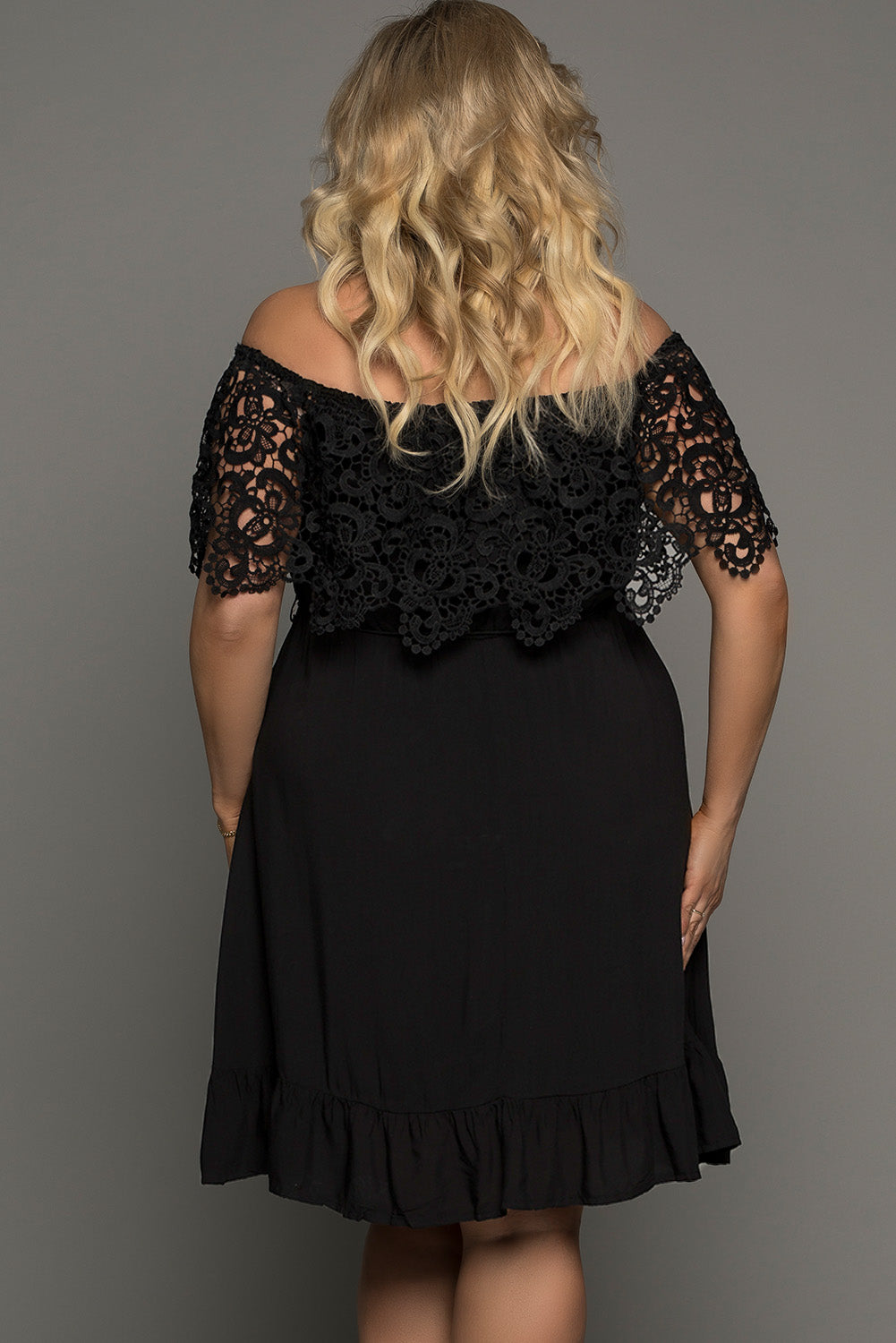 Plus Size Tassel Lace Off-Shoulder Dress