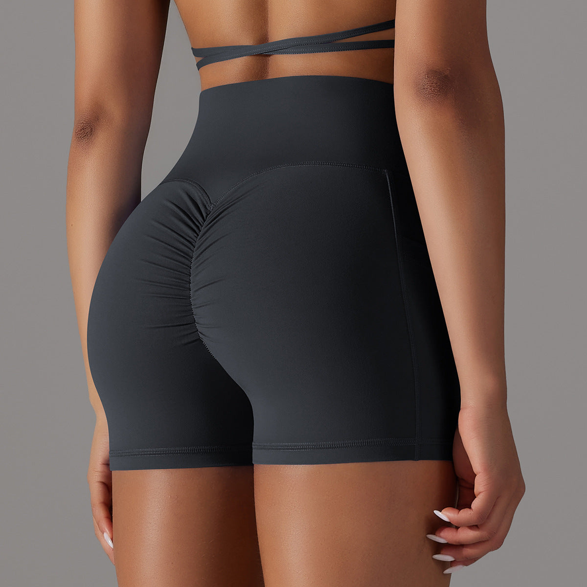 Yoga Shorts With Phone Pocket Ruched Design