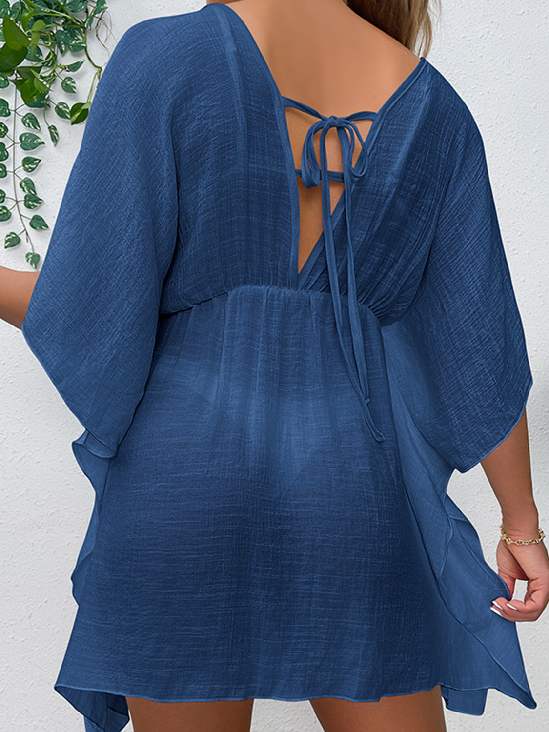 One Size Tied Surplice Half Sleeve Cover Up