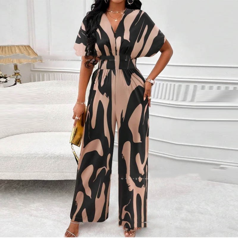 V-neck Loose Printed Jumpsuit