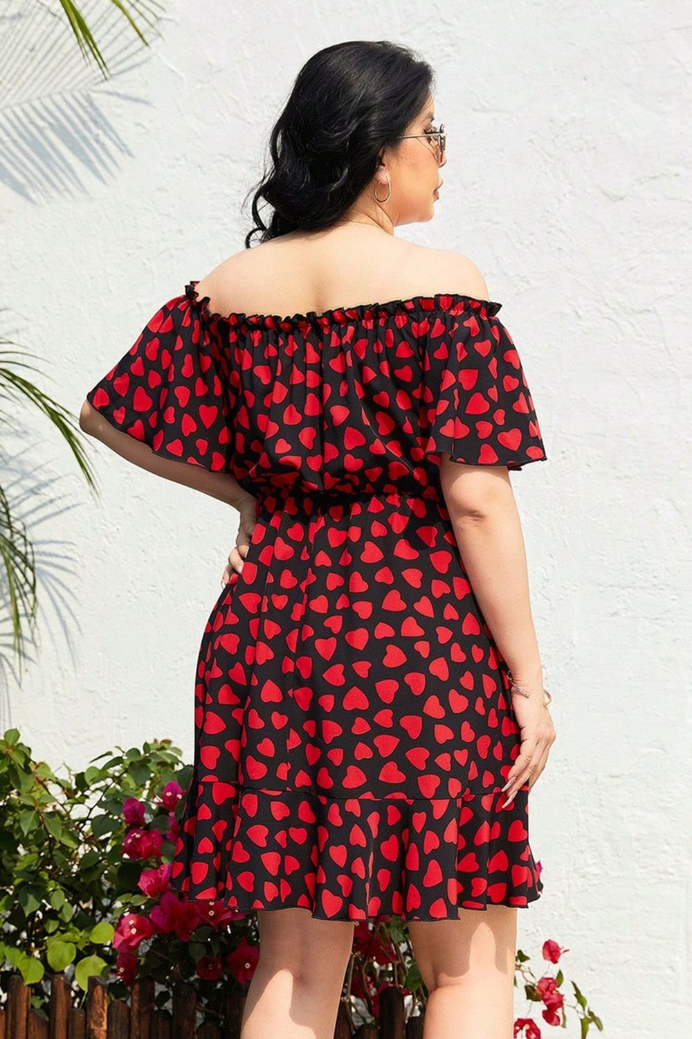 Heart Print Off-Shoulder Tied Dress