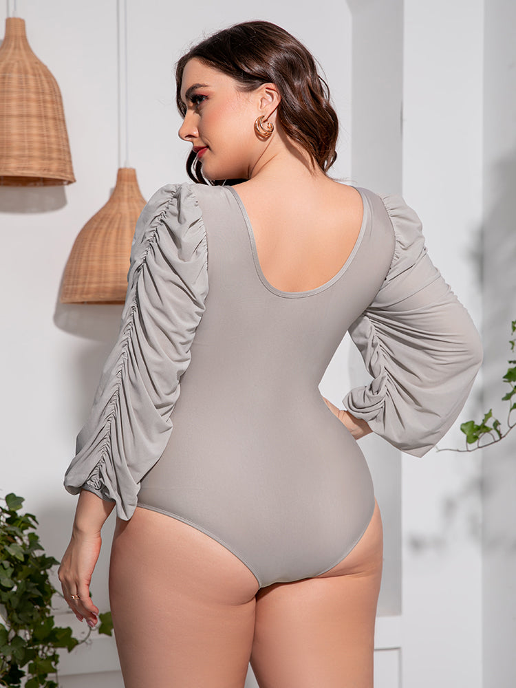 Thick Size Balloon Sleeve One-Piece Swimsuit