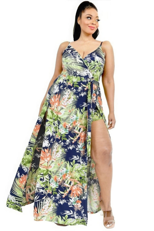 Plus Tropical Leaf Maxi Dress