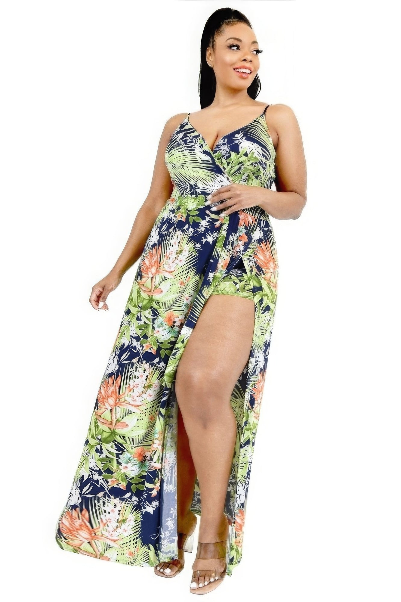 Plus Tropical Leaf Maxi Dress