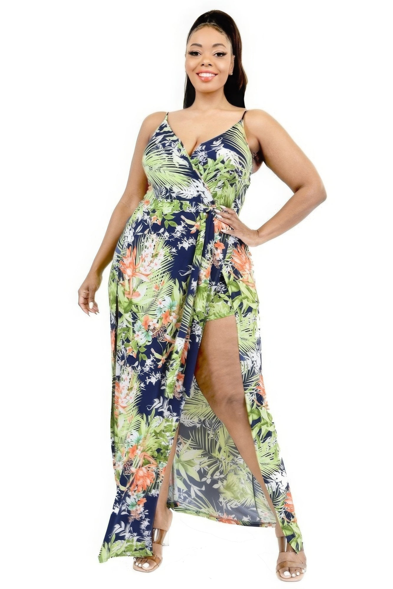 Plus Tropical Leaf Maxi Dress