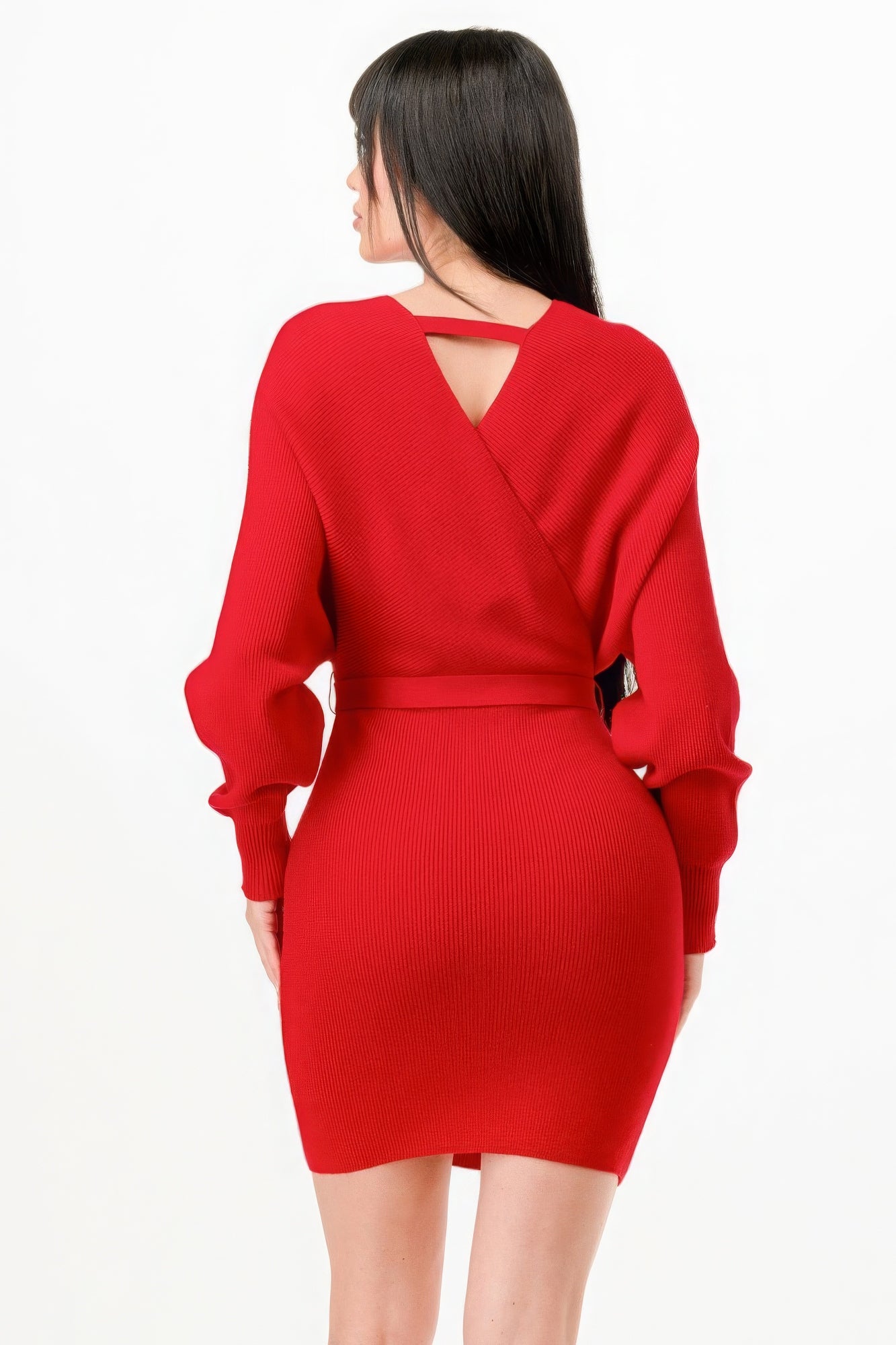 Off Shoulder Wrap Belted Sweather Dress