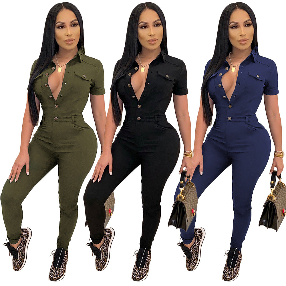 Fashion Casual Solid Color Jumpsuit