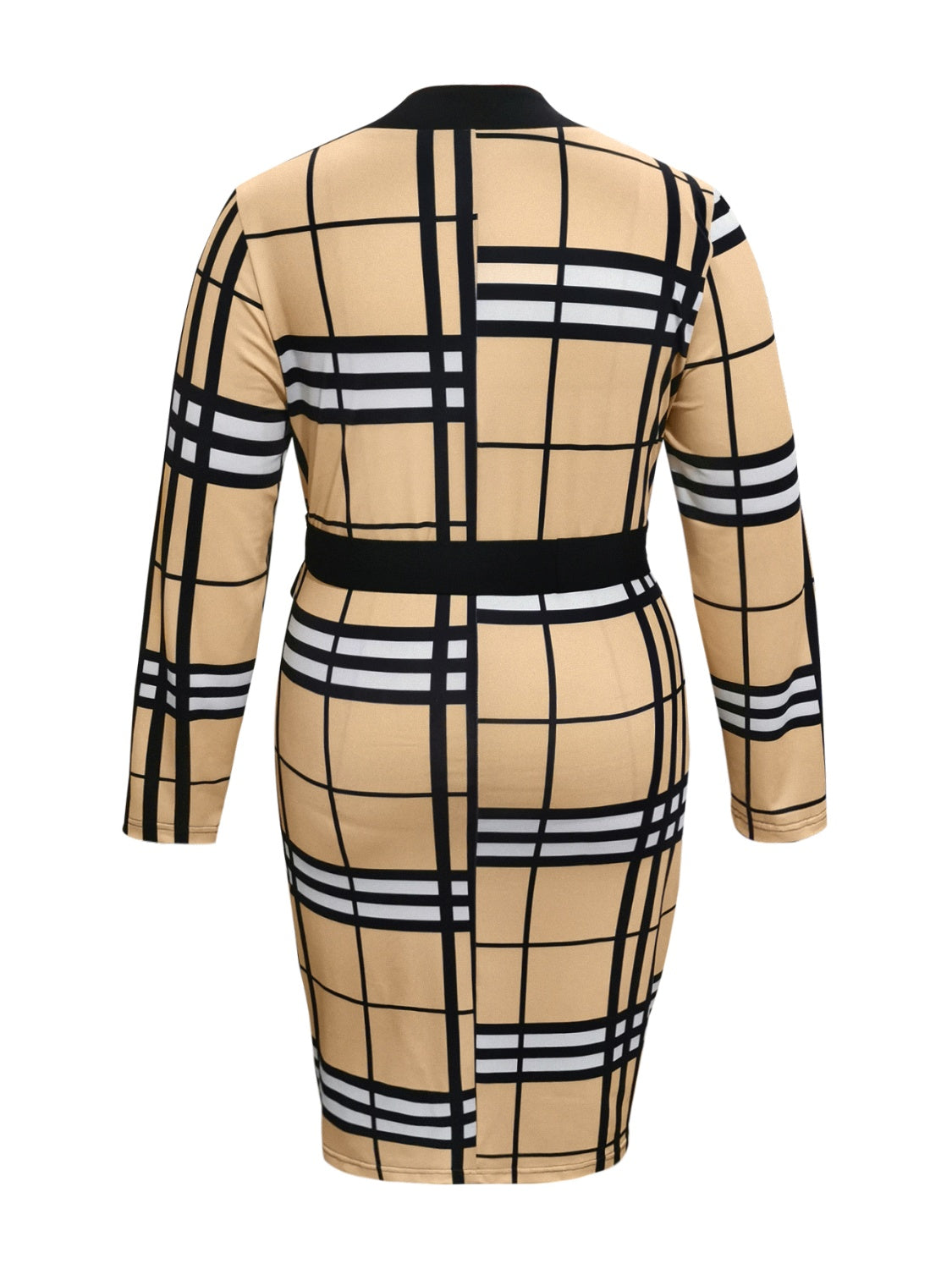 Plaid V-Neck Sleeved Wrap Dress