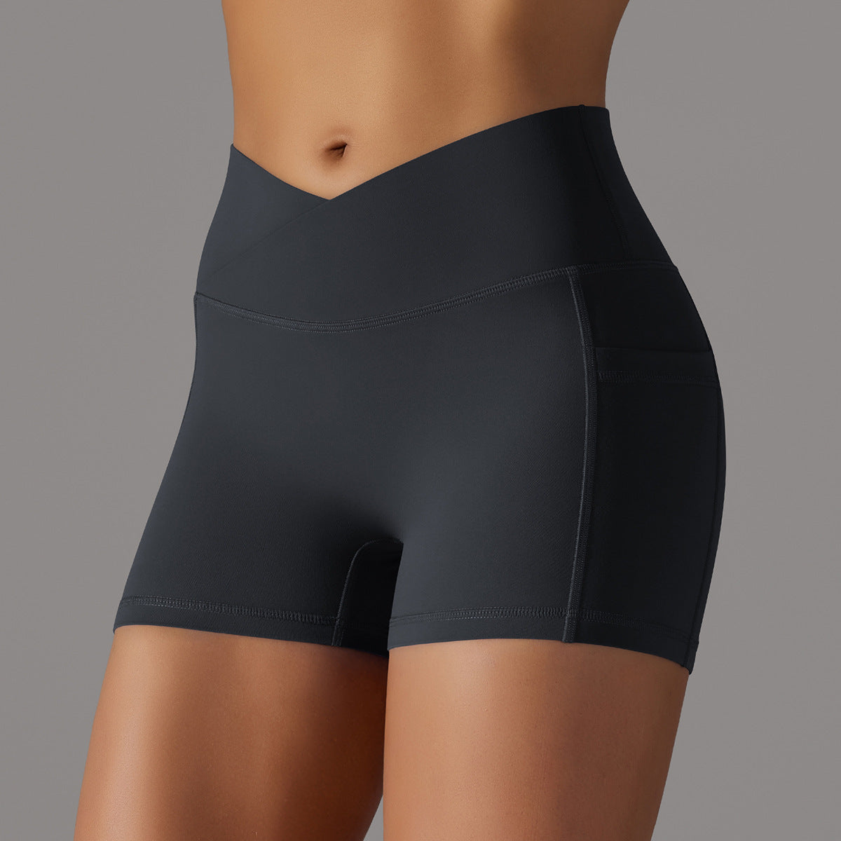 Yoga Shorts With Phone Pocket Ruched Design