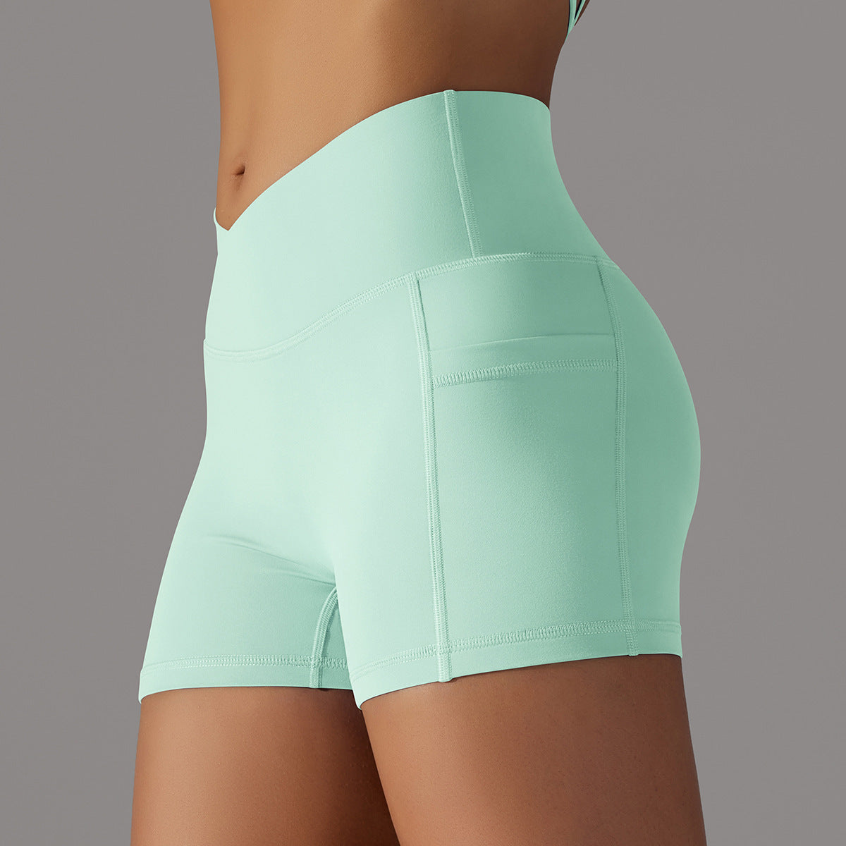 Yoga Shorts With Phone Pocket Ruched Design