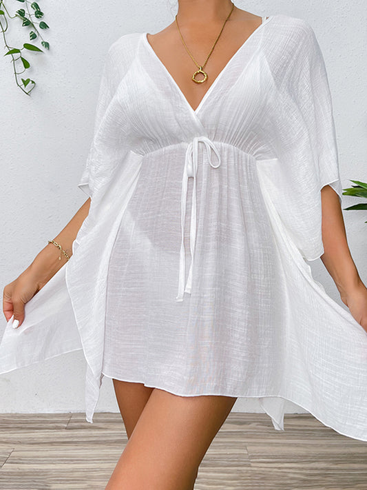 One Size Tied Surplice Half Sleeve Cover Up