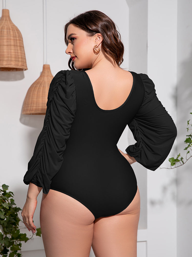 Thick Size Balloon Sleeve One-Piece Swimsuit