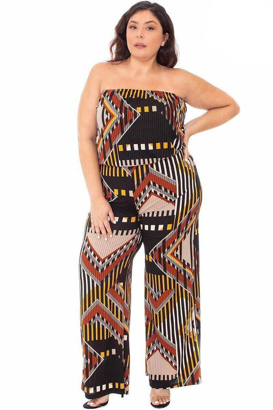 Abstract Print Plus Size Jumpsuit