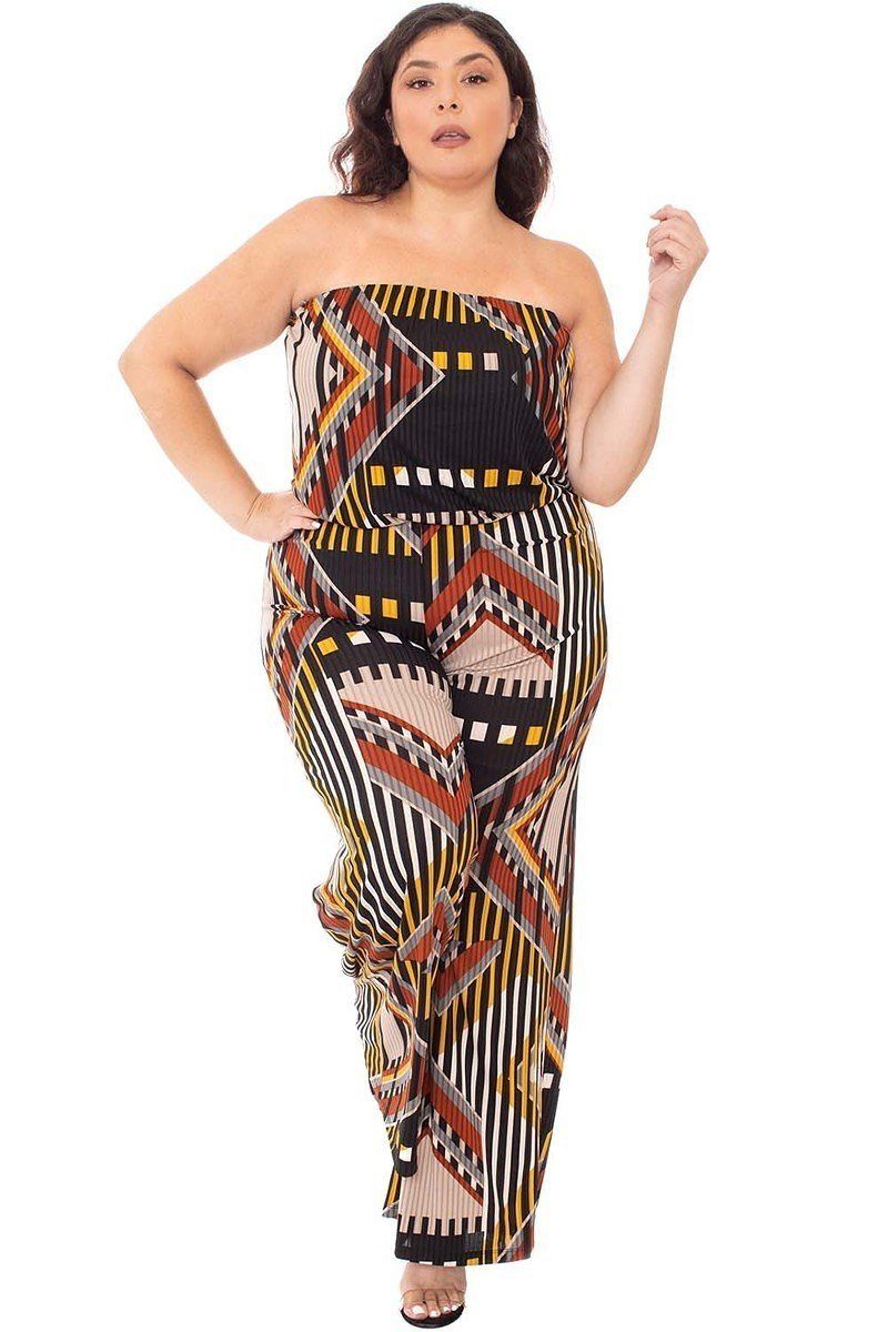 Abstract Print Plus Size Jumpsuit