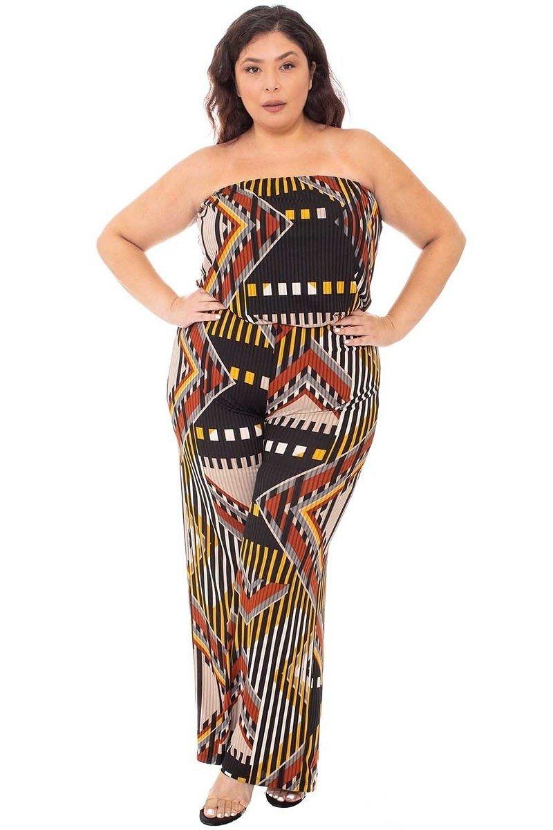 Abstract Print Plus Size Jumpsuit