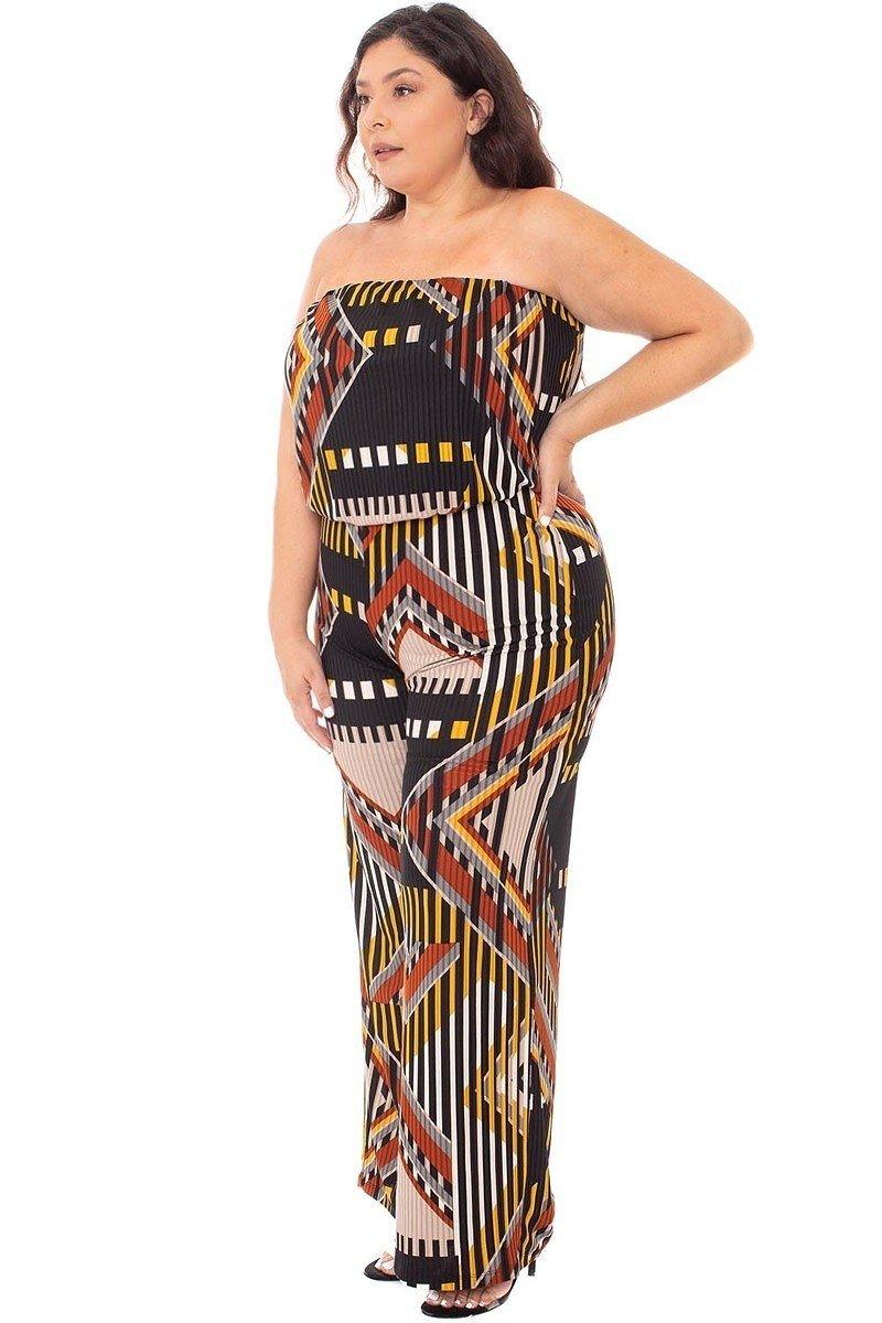 Abstract Print Plus Size Jumpsuit