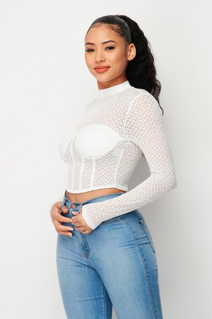 Sexy Mesh Mock Neck Top