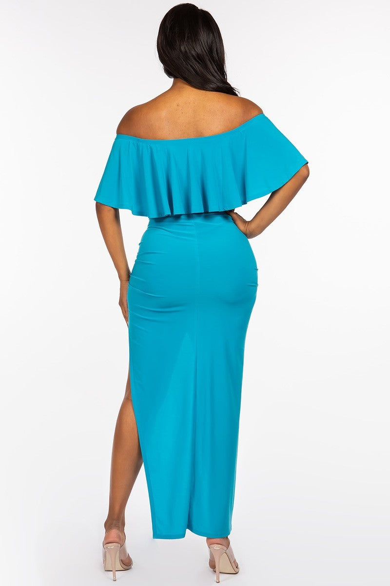 Solid Ity Off The Shoulder Ruffled Cropped Top And Maxi Skirt Set