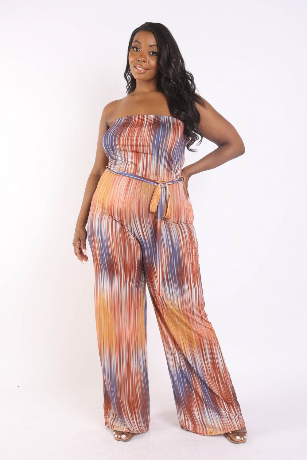 Printed Tube Jumpsuit With Belt