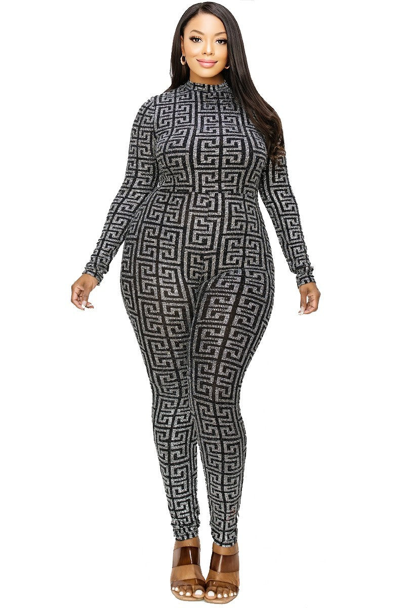 Geo Pattern Glitter Printed Jumpsuit