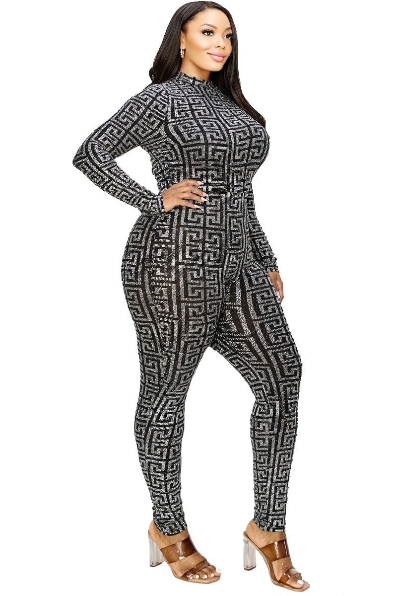 Geo Pattern Glitter Printed Jumpsuit