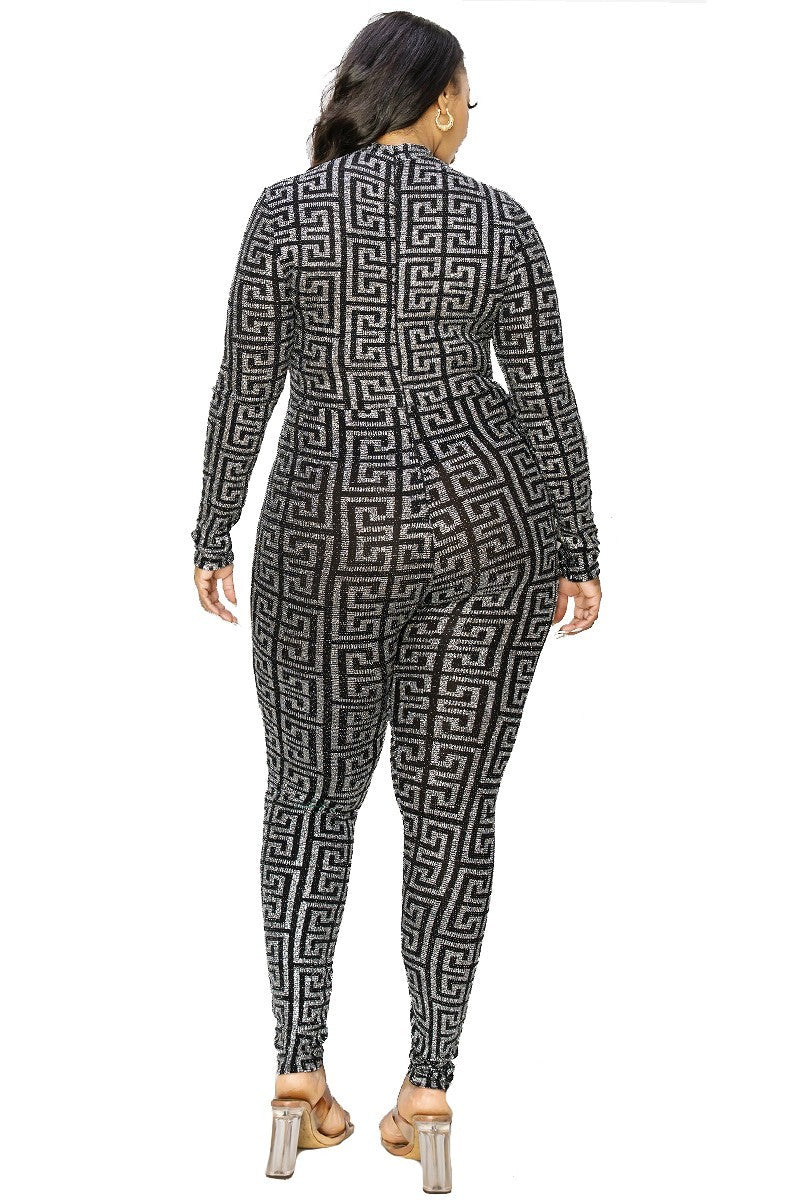 Geo Pattern Glitter Printed Jumpsuit