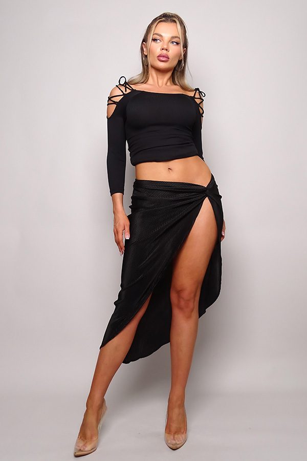 Sasha Crop Top High Split Skirt Set