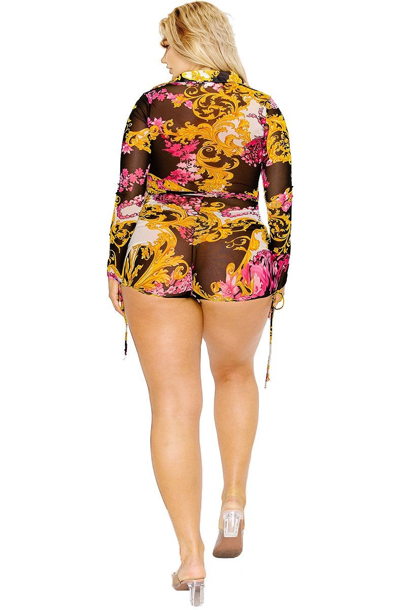 Gold & Floral Pattern Printed Romper