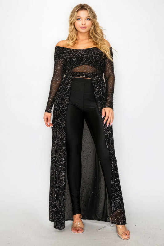 Plus Mesh Glitter See-through Wrap Maxi Dress