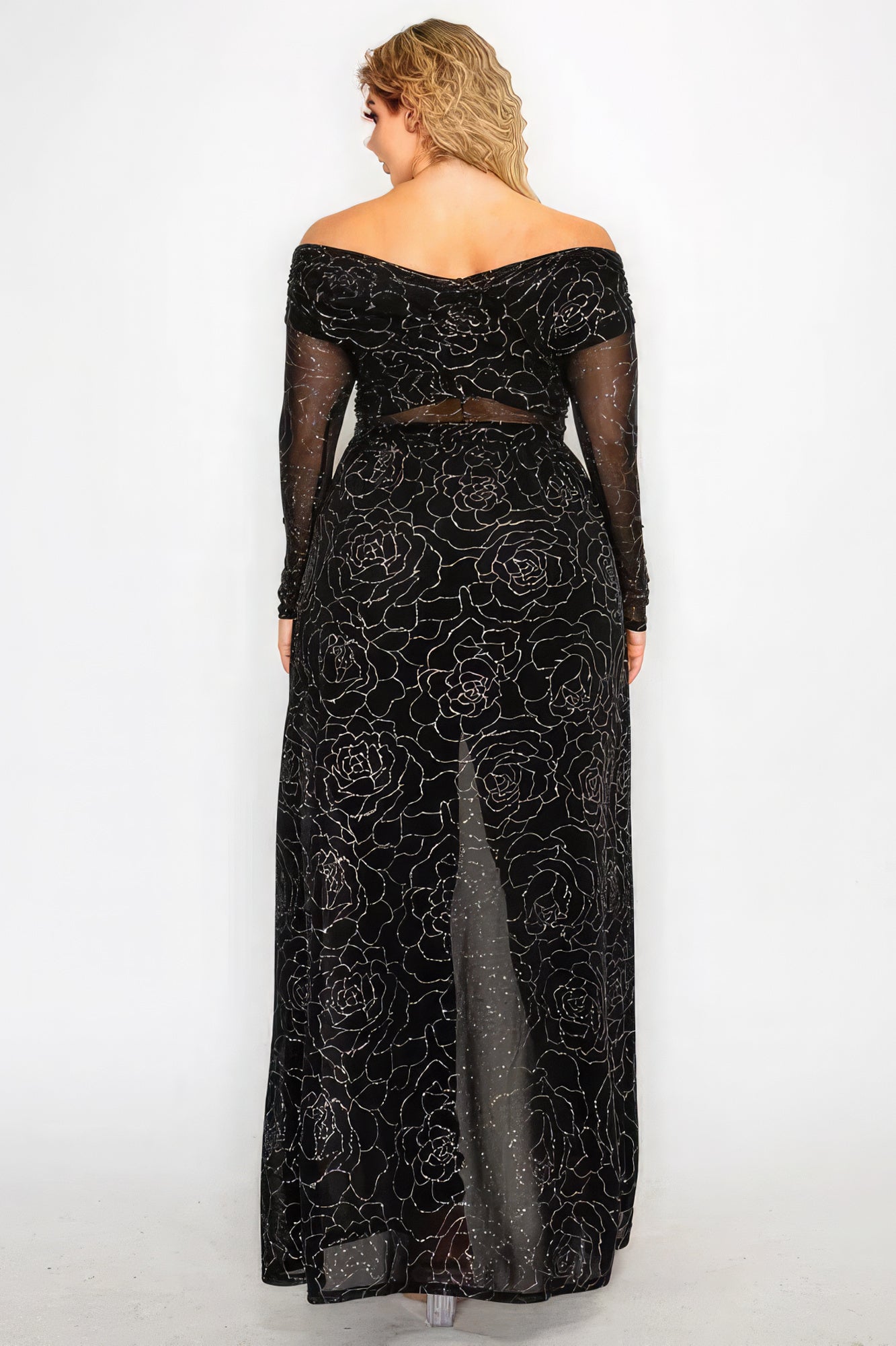 Plus Mesh Glitter See-through Wrap Maxi Dress